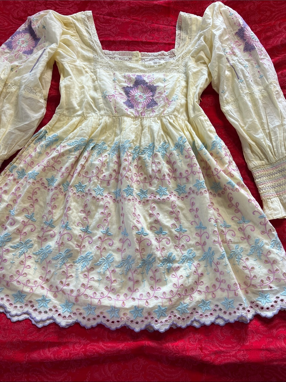 LoveShackFancy Embroidered Floral Dress Women’s Size 6 Cottagecore Boho